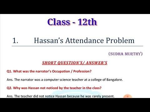 Hassan Attendance Problem Lesson Question Answer|Class 12 English Chapter 1 pseb Question Answer
