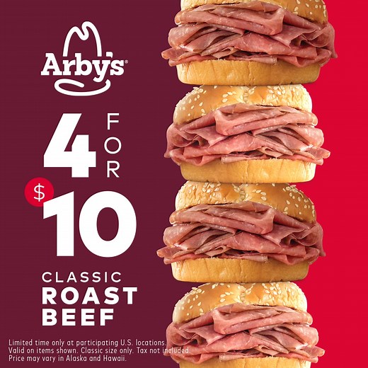 382 reactions · 68 shares | This 4 for $10 roast beef sandwich deal from Arby’s won’t be around forever. That’s just the ever-changing nature of life. And of sandwiches. | Arby's | Facebook