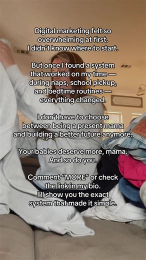 I was so intimidated by digital marketing at first. I thought you had to be techy, have a big audience, or dance on TikTok to make it work 😅 But when I found a system that let me work during nap time, school pickup, or after bedtime — everything shifted. No boss. No daycare waitlists. No missing milestones. Just me, my phone, and a business that works around my babies — not against them. If you’re a mama who’s been praying for more… this is your sign. 👇 Comment “MORE” or check the link in my b