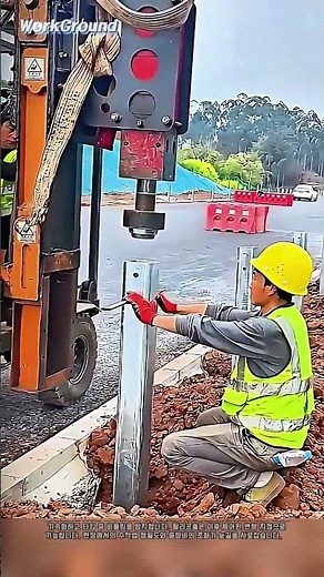 도로 안전시설 시공, 지주 정렬 전문 기술 공개 #worker #process #roadwork #installation #precision