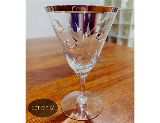 Fostoria Bridal Belle Wine Glasses | Vintage, Etched Crystal With Platinum Trim | Set of 12 - Etsy