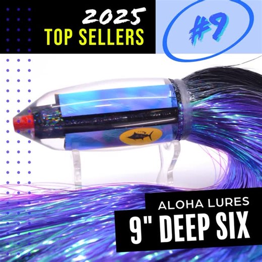 Our #9 Top Seller of 2025 was the Aloha Lures 9” Deep Six. This includes both mirrored, Malolo head, and dichroic glass versions of the Deep Six. The introduction of Dichro and Malolo insert work on the Deep Six was a welcome addition that brought a lot of new looks to these amazing bullets. We absolutely love the Deep Six personally and don’t shy away from this being a lure that is regularly in Chris’s personal spread. Great stinger/shotgun or long rigger bait. While we are also a huge fan of t