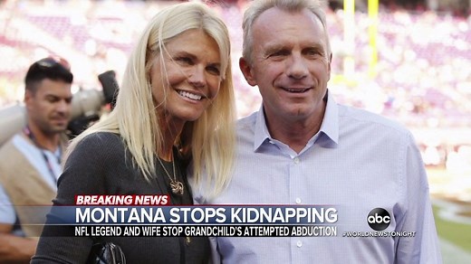 MONTANA STOPS KIDNAPPING: Football great Joe Montana and his wife are being credited with stopping a woman from kidnapping their 9-month-old grandchild after the suspect broke into their Malibu home and grabbed the sleeping child. Zohreen Shah has details. https://abcn.ws/30dh5MU | ABC World News Tonight with David Muir