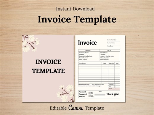 Editable Invoice Template, Printable Business Invoice PDF, Professional Business Form, Canva Invoice Form for Small Business & Freelancers, - Etsy