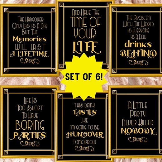 Gatsby Party Signs: Roaring 20s Art Deco Printable Decor (digital Download) - Etsy