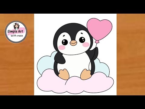 How to draw Penguin easy for beginners | Penguin drawing | Simple art with rose | Art