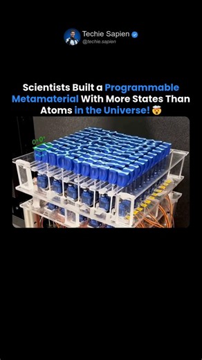 Techie Sapien - AI | Robotics | Next-gen Tech on Instagram: "Scientists Built a Programmable Metamaterial With More States Than the Universe 🤯 Scientists at the University of Connecticut have built the world’s most advanced programmable acoustic metamaterial — a shape-shifting grid of pillars that can be individually rotated to create astronomically large numbers of configurations. This material can transform instantly, letting engineers control sound waves, vibrations, ultrasound, and energy p