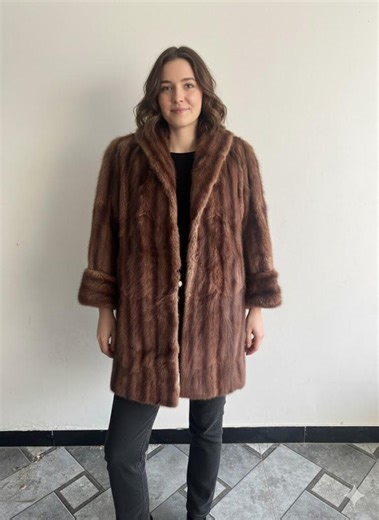 Vintage Brown Mink Fur Coat | Oversize Real Fur Mid-length Winter Coat | 1950s-60s Elegant Outerwear | Classic Luxury Gift for Her - Etsy
