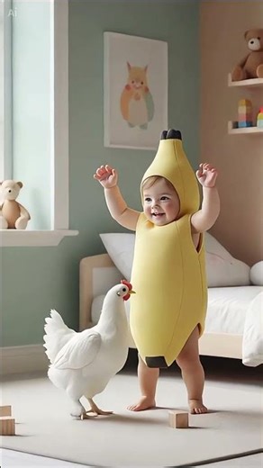 Adorable Baby & Cute Chicken Banana Dance Challenge 🐥😂♥