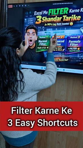 Excel vali 🧾 on Instagram: "Filter karna ab mushkil nahi 😎 Sirf 3 shortcuts aur kaam seconds mein done ✅ Save karo 📌 aur try zaroor karo #excelvali #anjnicomputereducation #excel365tips #ExcelForBeginners #EngageAndLearn"