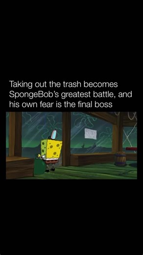 Explaining Cartoons on Instagram: "In the SpongeBob SquarePants episode “Procrastination,” SpongeBob is tasked with something painfully ordinary: taking out the trash. Instead of doing it, he spends the entire day stalling, wandering around his pineapple, and finding tiny, pointless chores to avoid stepping outside. What starts as simple laziness slowly reveals itself as real fear — SpongeBob is convinced terrifying “butterflies” are waiting beyond his door. When he finally gathers the courage,