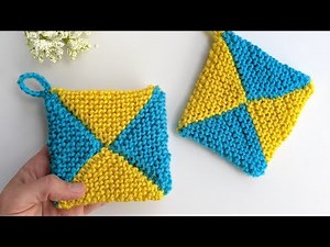 Knit Square Pot Holder with a Hanger