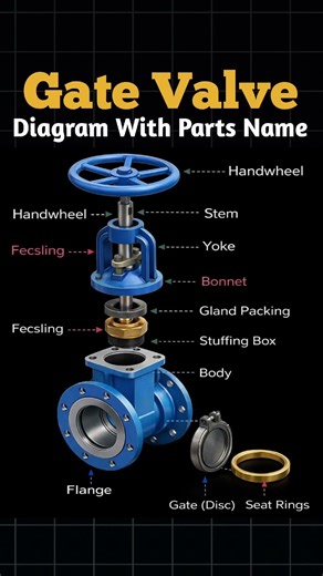 Gate Valve Diagram Explained | Parts Name & Working | Civil Engineering Basics #gatevalves #shorts