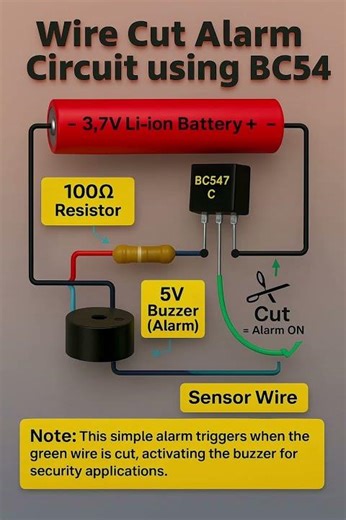 🔔 Wire Cut Alarm Circuit using BC547 | Security Alarm Project #shorts #trending