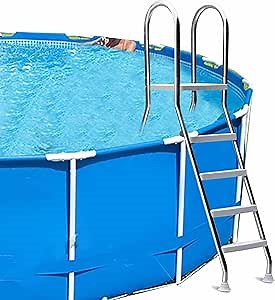 Pool Ladder Above Ground Pool, Thicken 304 Stainless Steel Pool Ladders for Outdoor, 4 Steps Pool Steps Ladder Heavy Duty, Max Load Capacity 500 Lb Ladders for Backyard Above Ground Pool