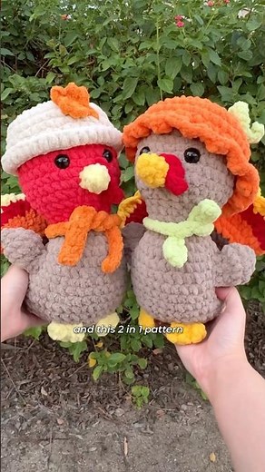 Two fall outfits for the turkey!🦃 which one is your favorite? #crochetpatterns #fallcrochet