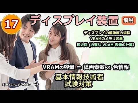基本情報技術者試験対策 17 ディスプレイ装置 (画像解像度の規格,VRAM,VRAMのメモリ容量,過去問・画像データの容量計算)