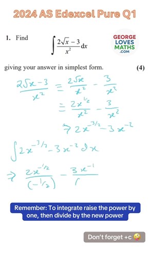 Q1 - Edexcel AS Maths 2024 Pure ✨ #alevelmaths #mathsrevision #integration #pastpapers #mathstutor