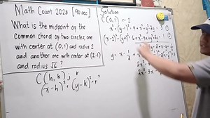 10K views · 218 reactions | Math Count 2025 Difficult Round [Analytic Geometry] What is the midpoint of the common chord of the two circles, one with center at (0, 1) and radius 2 and another one with center at (2, -1) and radius √6? #mathematics #AnalyticGeometry #MathCompetition | Isaiah James Maling | Facebook