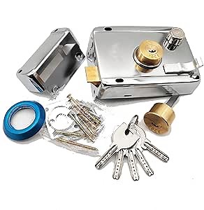 WANLIAN Home Safety Vertical Keyway Cylinder Deadbolt Rim Lock Set,Exterior Door Anti-Theft Door Locks,Left Rim Door Lock,Door Lock,2.0 mm Thick Stainless Steel,Support Wooden & Metal Door