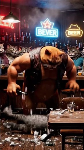 Giant Cats Bar Fight 🐱🍺 | 6-Foot Cats Brawl in a Wild Dive Bar Scene (Short Film) #funny #cat