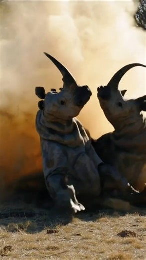 Two Rhinos Fighting for Territory Wild Animal Power
