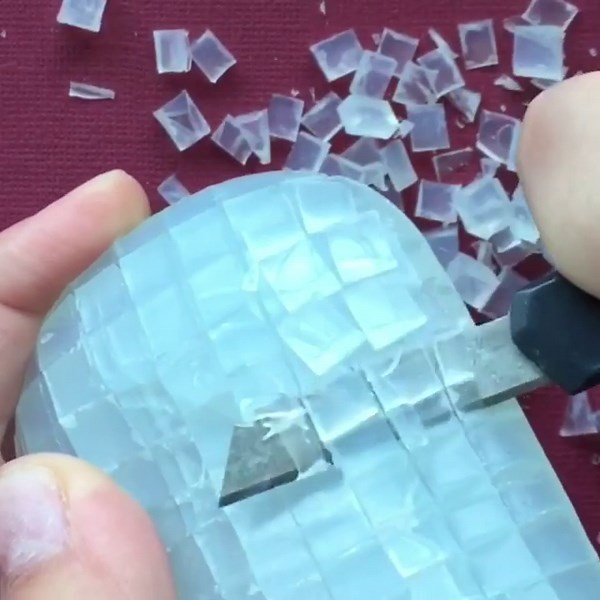 Satisfying Sky-Blue Bar Soap Scraping Into Cubes