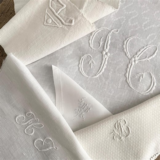 French Antique Monogrammed Linen Panels, Craft Linen - Etsy