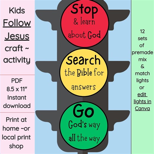 Christian Craft Sunday School Bible Activity Printable PDF Kid Church Craft Traffic Light Faith Based Bible Study Christian Child Ministry - Etsy
