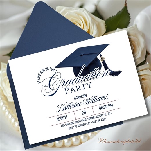 BLUE Graduation Mini Invitation, BLUE Minimalist Grad Party Insert Card Printable, Simple Graduation Enclosure Card, 2026 Grad Invite - Etsy