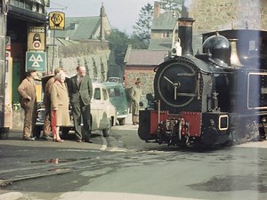 All aboard! Welshpool's preserved steam train heads through the town's streets in 1963. #BritainOnFilm | BFI