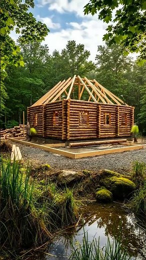 Survival Log Cabin Build in the Forest #survival #logcabin
