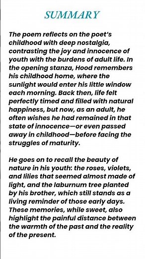 Thomas Hood’s I Remember, I Remember Summary