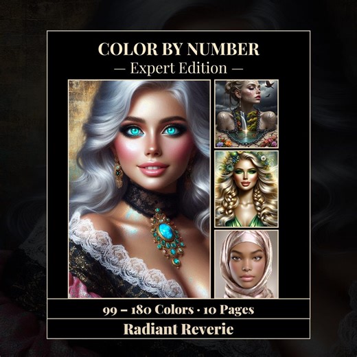 Color by Number Pages for Advanced Adult Colorists | 99-180 Colors | Beautiful Women's Realistic Portraits | 10 "radiant Reverie" - Etsy