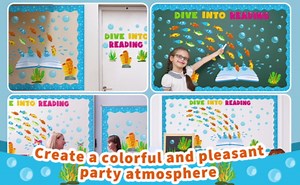 Tropical Fish Bulletin Board Decorations Set, Under The Sea Classroom Decor Summer Ocean Animal Cutouts Dive Into Reading Bulletin Board for Welcome School Classroom Door Window Wall Decor