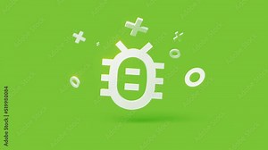 Bug 3d icon on a simple green background animating in and out 4k seamless animation loop. High-quality 4k footage
