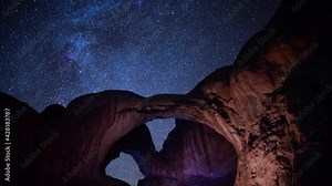 Double Arches Milky Way Galaxy Time Lapse Arches National Park Utah USA