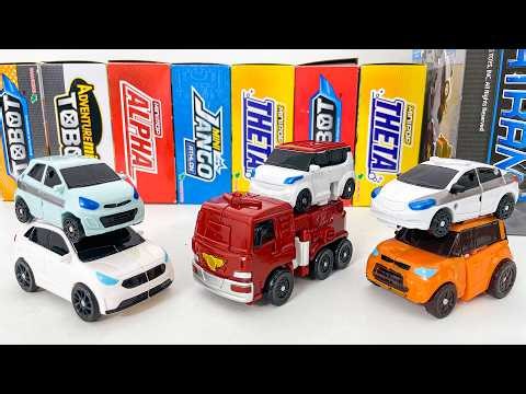 Tobot Car Party ASMR: Unboxing Alpha Theta Jango Y V Z Transforming Combine 토봇 파티 언박싱 변신 로봇 알파 세타 장고