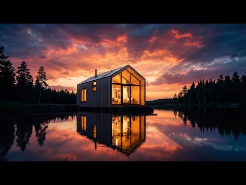 Building a floating house on the lake (ASMR) - He built a modern floating cabin all by himself