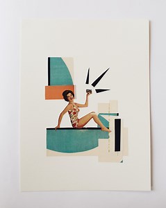 Original Retro Paper Collage Art, Midcentury Magazine Cut Paper Woman and Camera ‘Smile’ by Alice Wingerden, alicewcollage