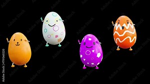 Easter Day, Happy Easter, eggs Dancing, 3d rendering, Animation Loop composition 3d mapping cartoon, included in the end of the clip with Luma matte. Stock Video