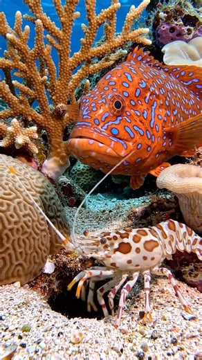 Leopard Grouper Found A Harlequin Shrimp In A Hole Then Emerged #shorts