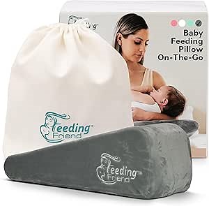Nursing Pillow for Breastfeeding & Baby Bottle Feeder, Baby Head Support, Compact & Portable, Reduce Baby Reflux, Adjustable Support, Baby Travel Pillow, Infant Wedge Pillow, Grey