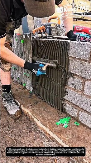 Perfect Wall Cladding Installation with Precision Mortar Technique | Step-by-Step Masonry Skill.
