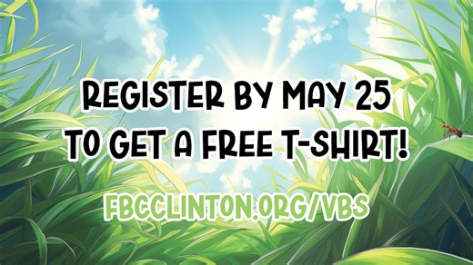 1.4K views | Do you want the FBCC VBS tshirt for FREE???? Go register at fbcclinton.org/vbs by May 25th and you'll get it free! Spread the word! Like/Comment/Share this post! #FBCC #VBS #freetshirt | First Baptist Church Clinton | Facebook