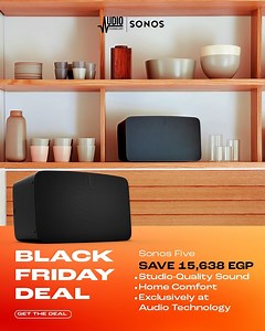 Black Friday Sale: 15,638 EGP Discount On One of the world’s best speakers🚨 The Sonos Five delivers deep, detailed, studio-level sound that transforms your space complete now with 36% off! Grab this Black Friday deal before it’s gone only at Audio Technology. Shop Now: https://audioteceg.com/products/sonos-five | Audio Technology