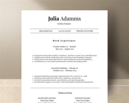 Minimalist Resume Template | Ats-friendly CV Kit (canva + Word) + Cover Letter & References | Resume Bundle - Etsy