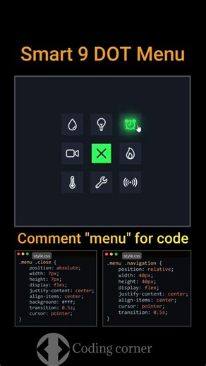 Smart 9 DOT menu using HTML CSS JavaScript #coding #webdesign #viral #shorts