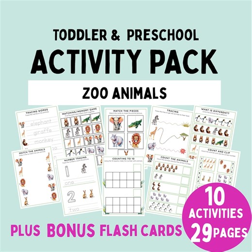 Zoo Animal Activity Pack, Activity Pack BUNDLE for Toddlers & Preschool, Early Learning, Busy Activity Book, Learning Binder, PDF Printable - Etsy