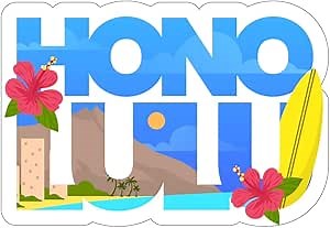 Honolulu, Hawaii Outline 3 inch Sticker, S503 (Waterproof Vinyl Decal for Car, Water Bottle, Laptop, iPad, Window, Cooler, Luggage, Bumper, Toolbox, Locker), 3 inch